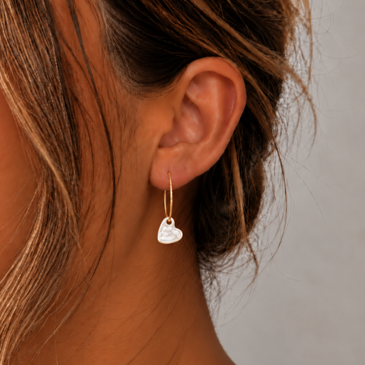 Boucles d'oreille coeur blanc en céramique
