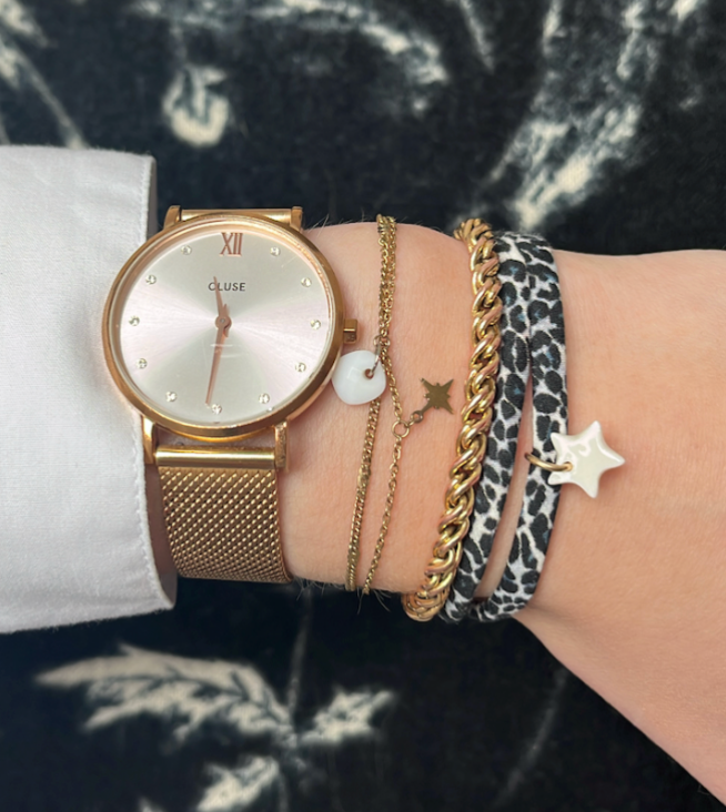 Bracelet tissu Léopard étoile blanche