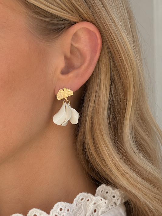 Boucles d'oreille Ginkgo blanches en céramique