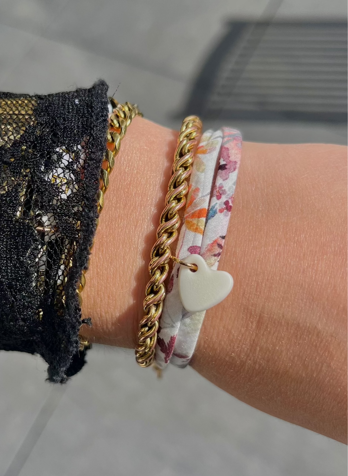 Bracelet tissu rose romantique
