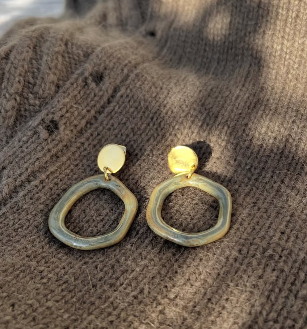 Boucles d'oreille en céramique "Chic" nuances de vert