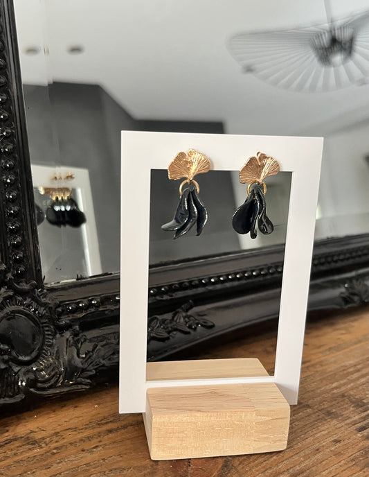 Boucles d'oreille Ginkgo noires