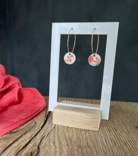 Boucles d'oreille fleurie corail