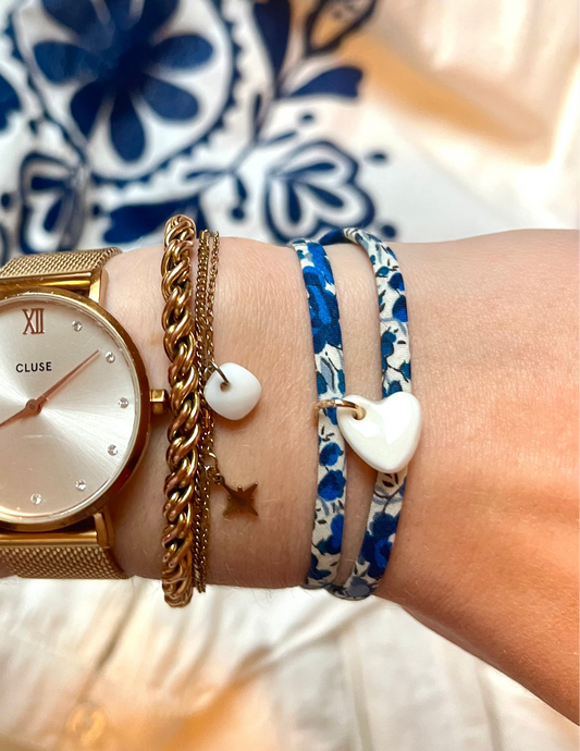 Bracelet tissu coeur blanc