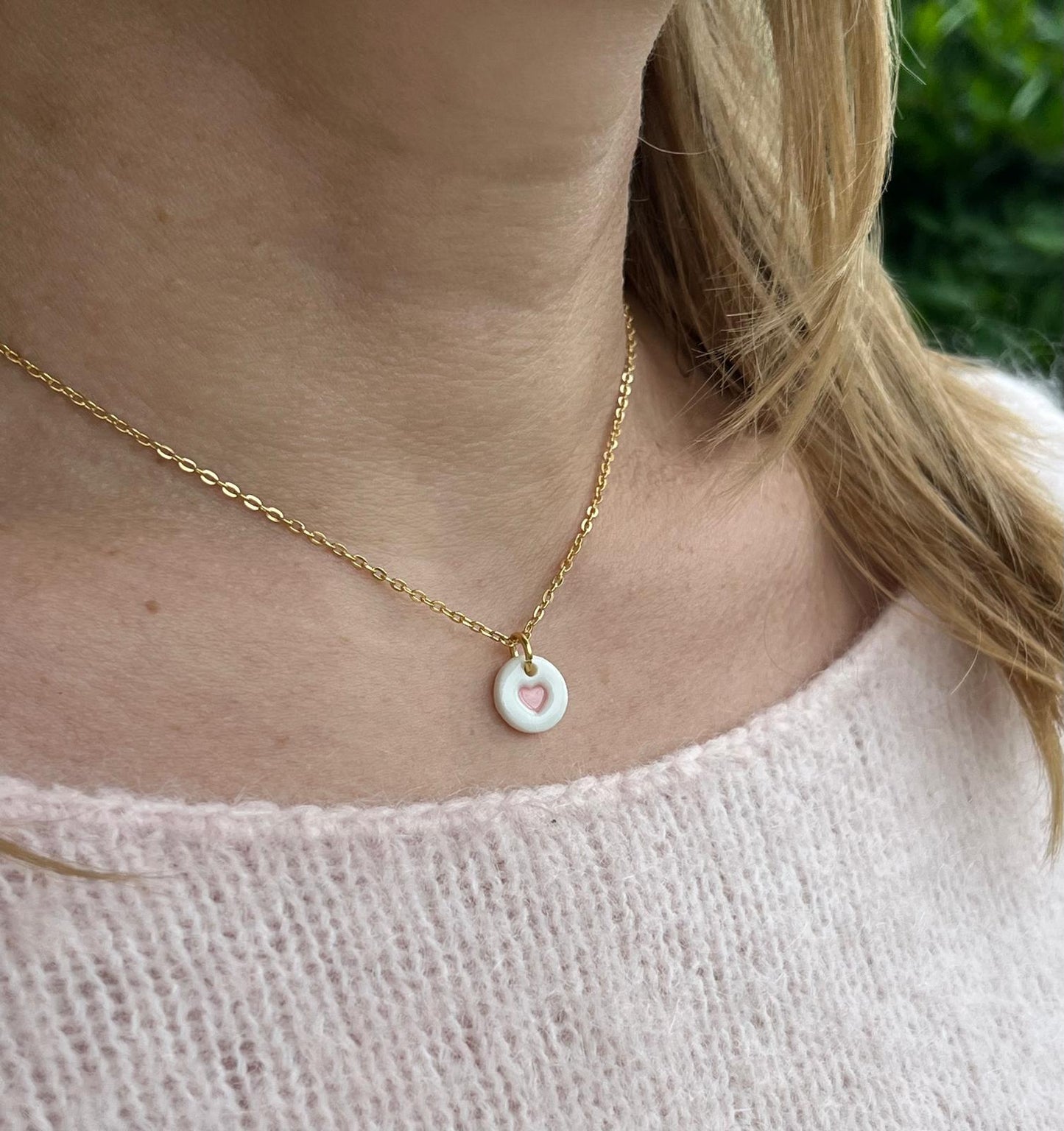Collier coeur rose pâle