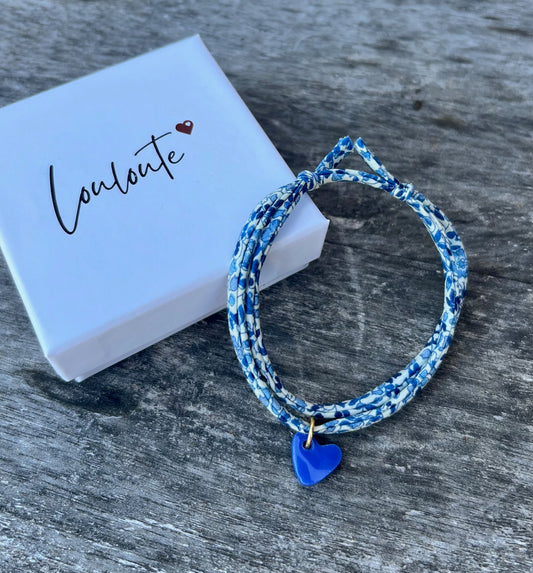 Bracelet tissu coeur bleu