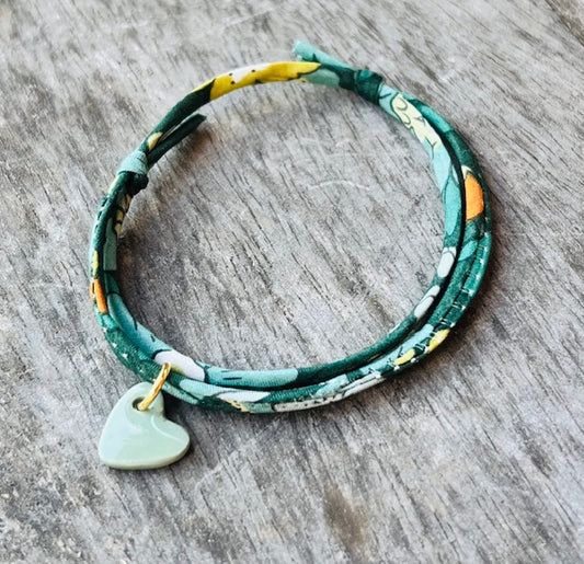 Bracelet tissu vert foret coeur vert