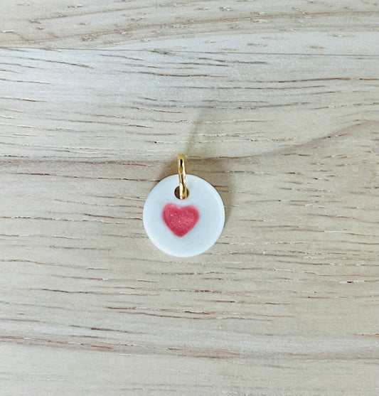 Pendentif  blanc coeur rose corail